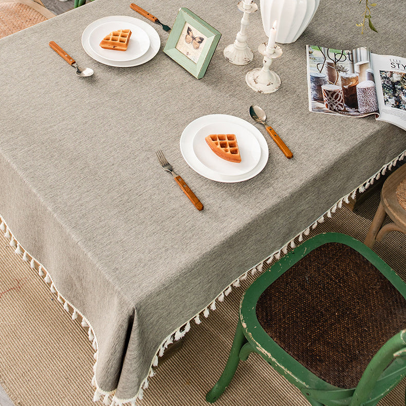 Japanese Style Tassel Cotton Linen Tablecloth - Beige