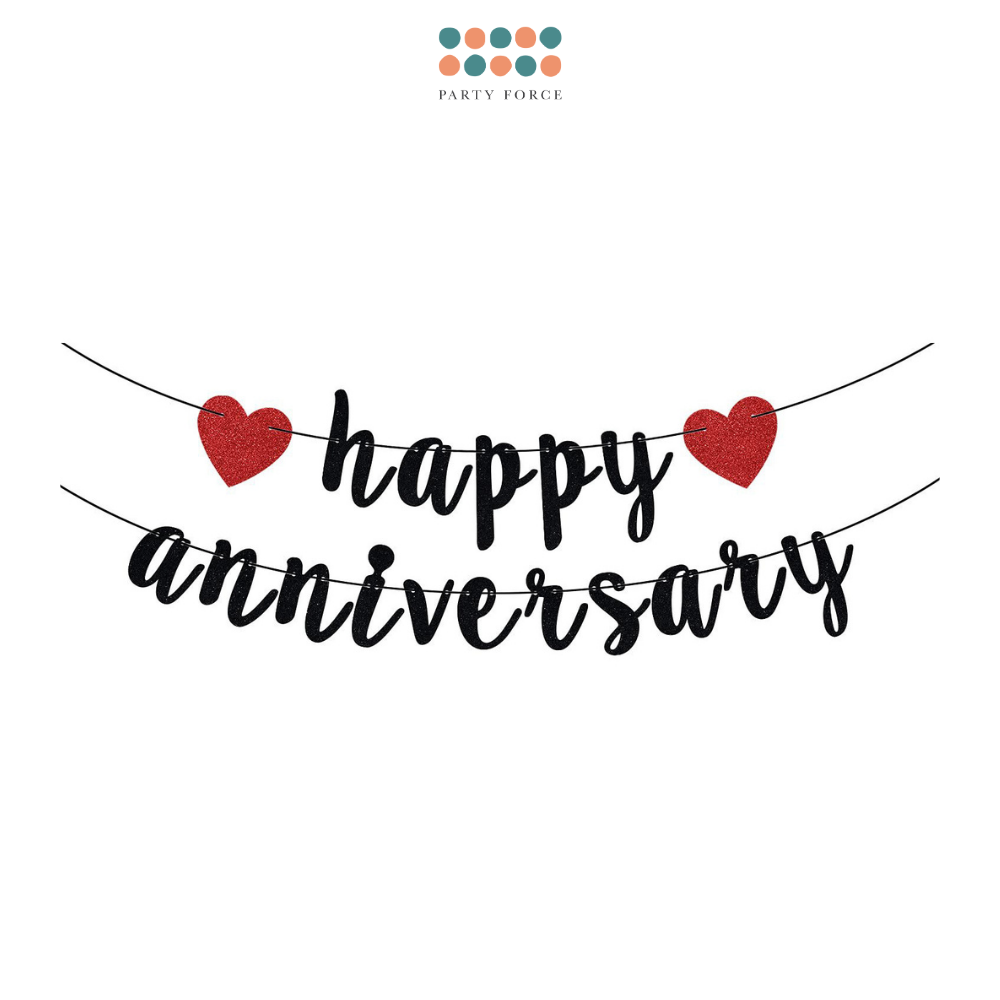 Happy Anniversary Red Heart Cardstock Banner