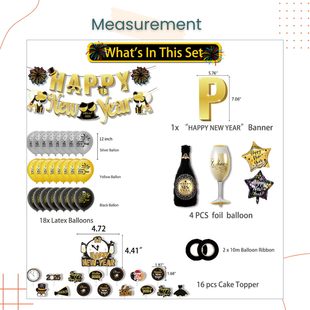 Happy New Year 2025 Balloon Decoration Pack for New Year Celebrations Parties