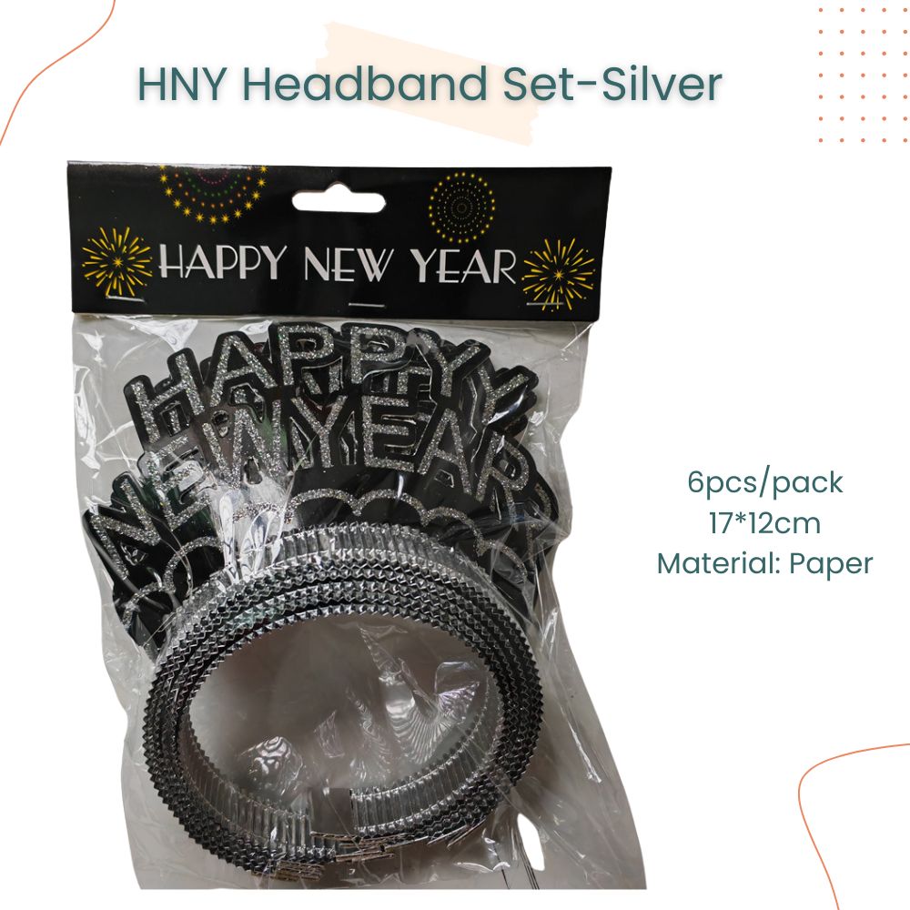 Happy New Year Paper Headband 6pcs Set-Silver