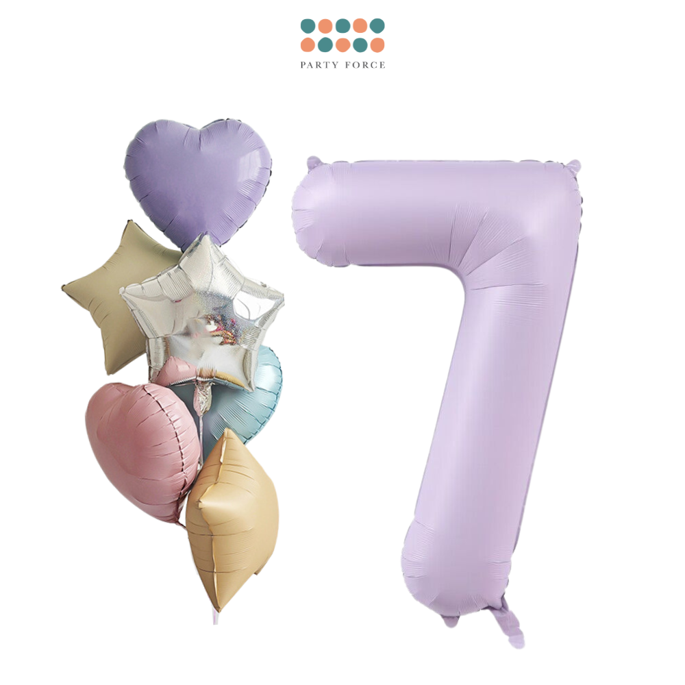 Helium Inflated - Pastel Purple Number with Mixed Foil Bouquet