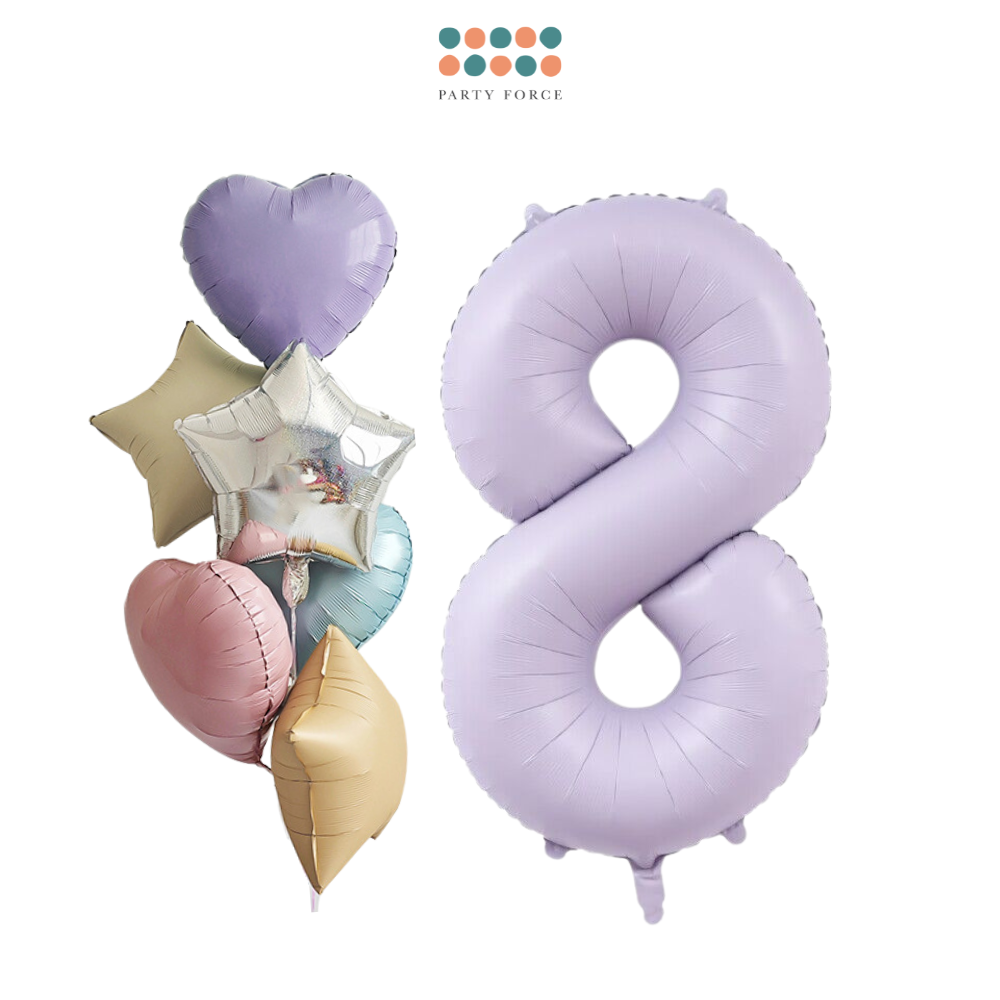 Helium Inflated - Pastel Purple Number with Mixed Foil Bouquet