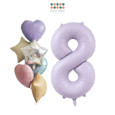 Helium Inflated - Pastel Purple Number with Mixed Foil Bouquet