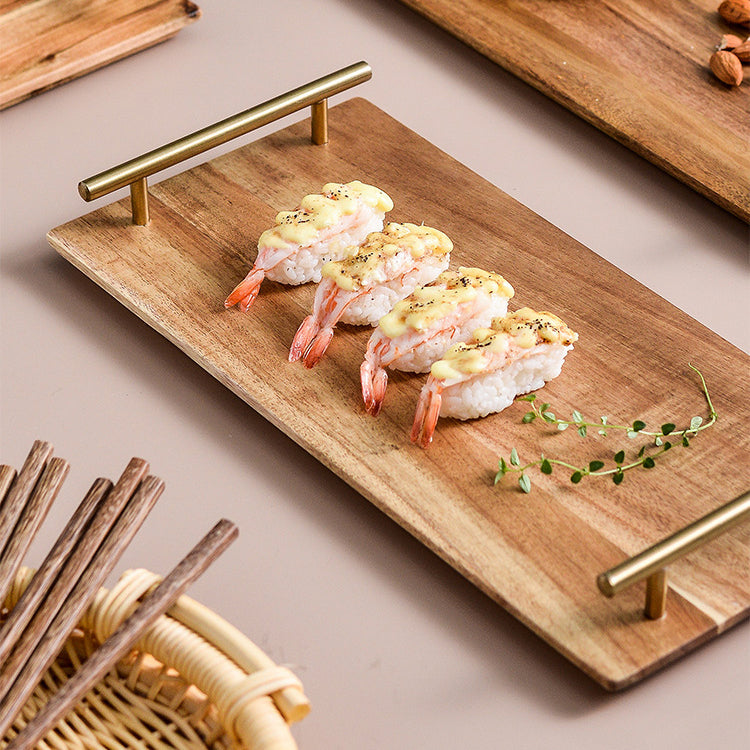 Wooden Serving Tray with Metal Handles (2 size options)