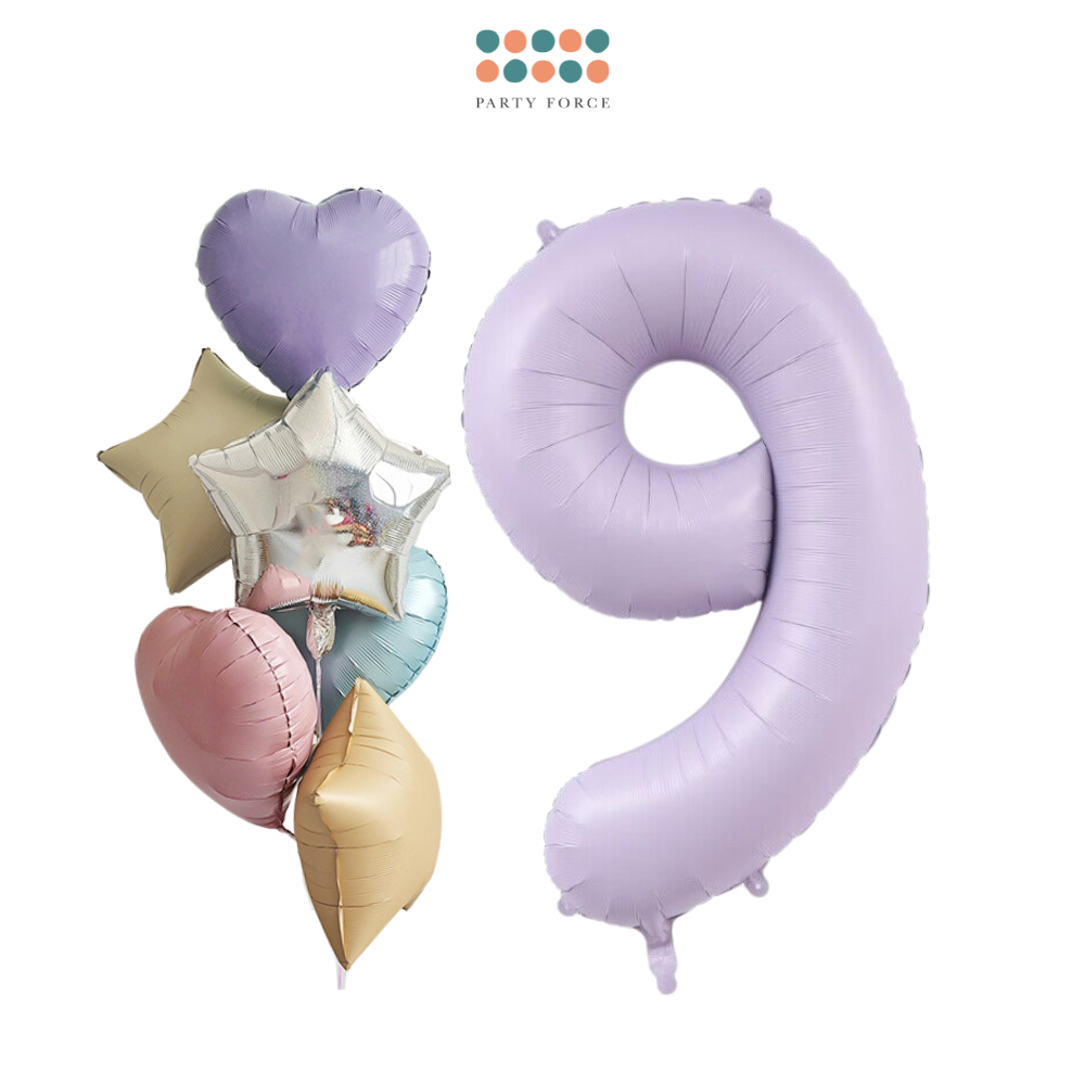 Helium Inflated - Pastel Purple Number with Mixed Foil Bouquet