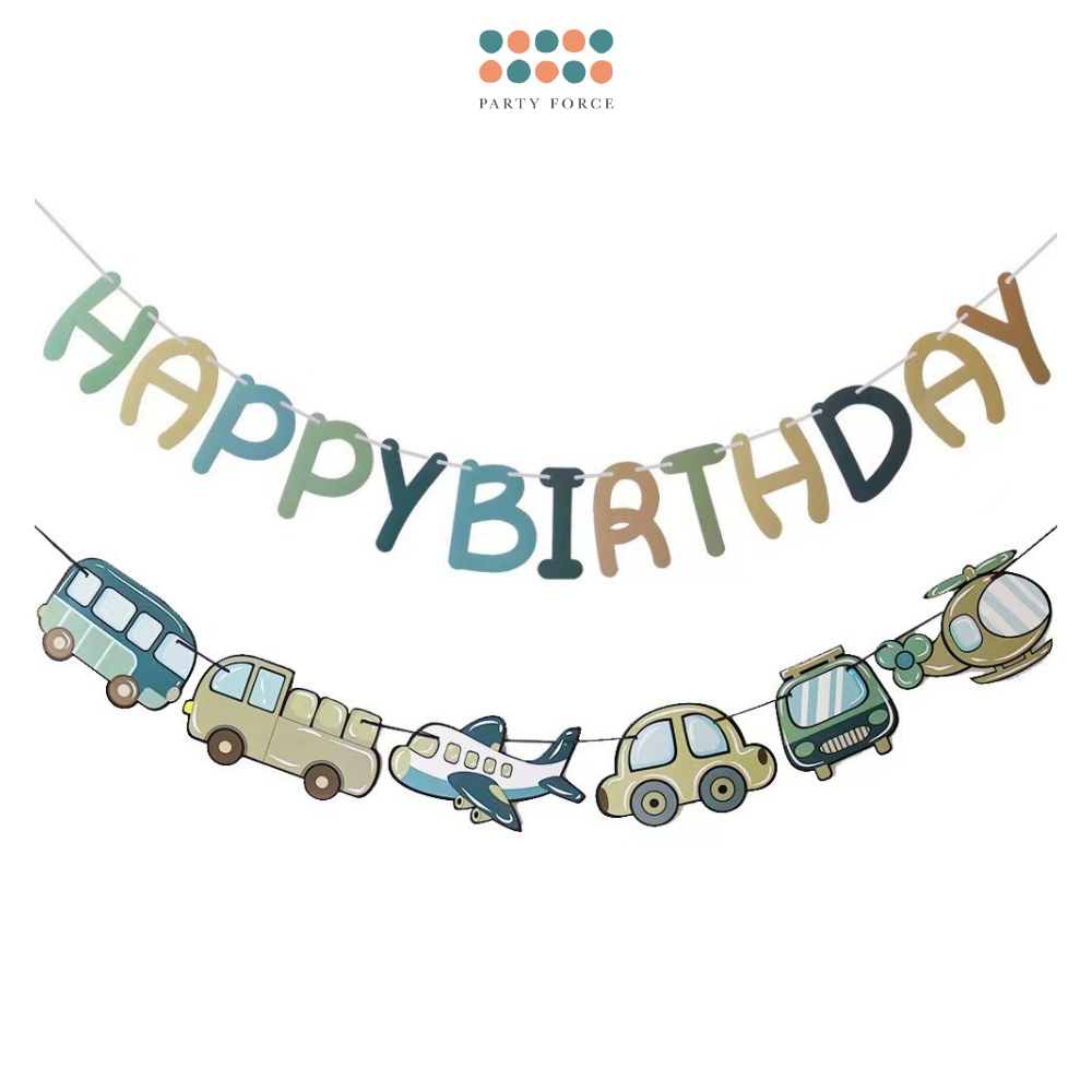 Morandi Transport Vehicle Car Banner Happy Birthday Party Decoration