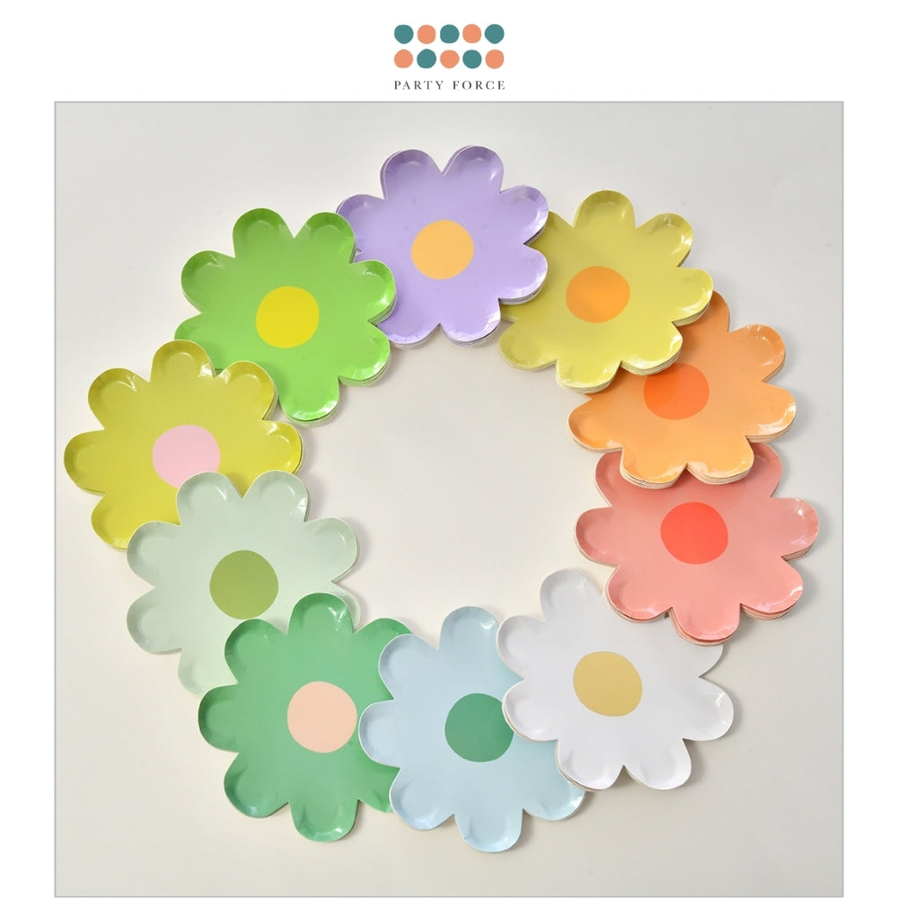 Colorful Rainbow Daisy Disposable Plates Napkins Tableware for Birthday Party