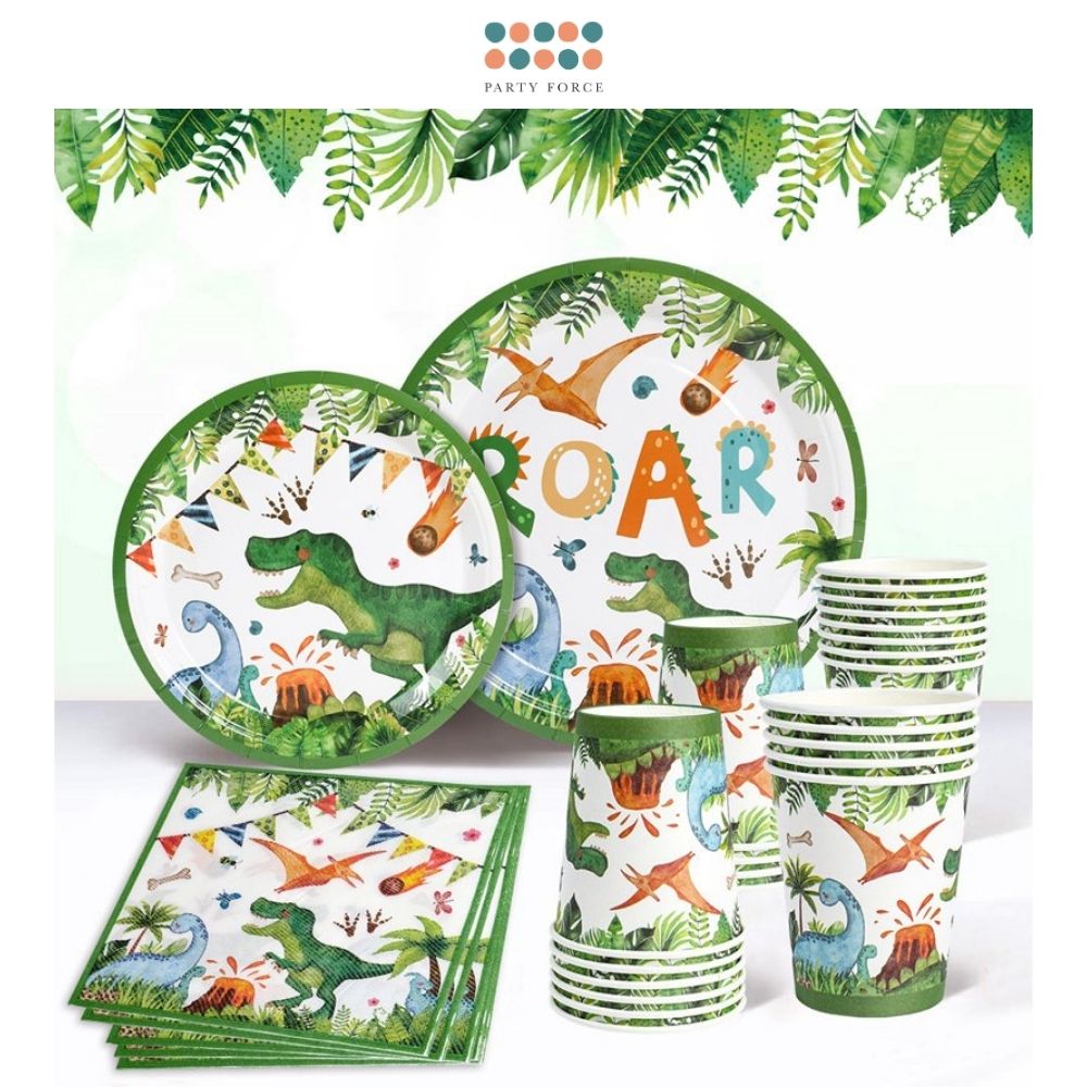 Green Dinosaur Theme Disposable Tableware Plates Cups Napkins Table Cover for birthday party
