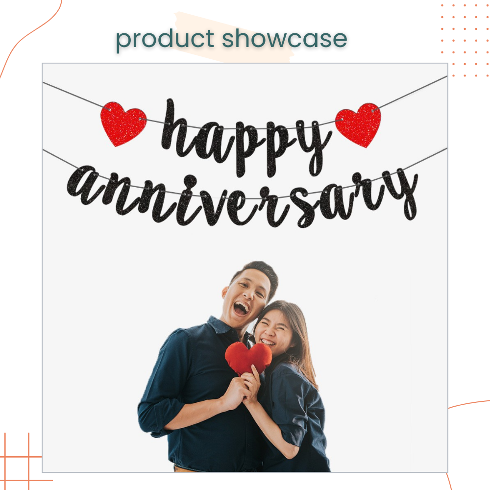 Happy Anniversary Red Heart Cardstock Banner