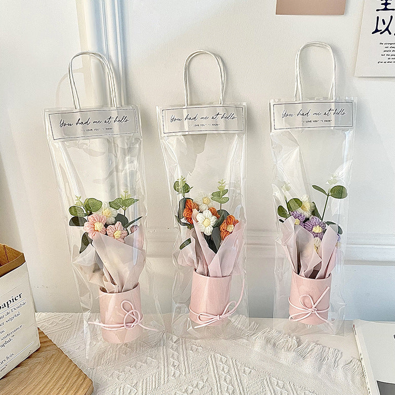 Handmade Knitted Flower Bouquet with Gift Bag and Light