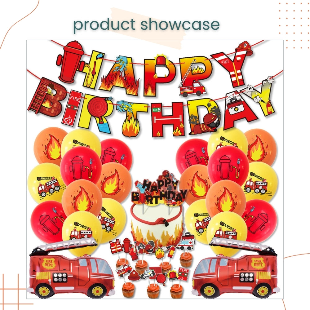 Fire Engine Birthday Decoration Pack for Party Event Celebration