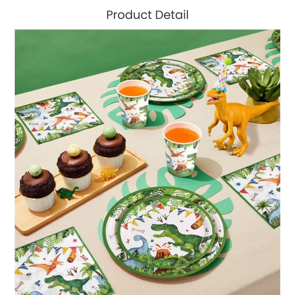 Green Dinosaur Theme Disposable Tableware Plates Cups Napkins Table Cover for birthday party