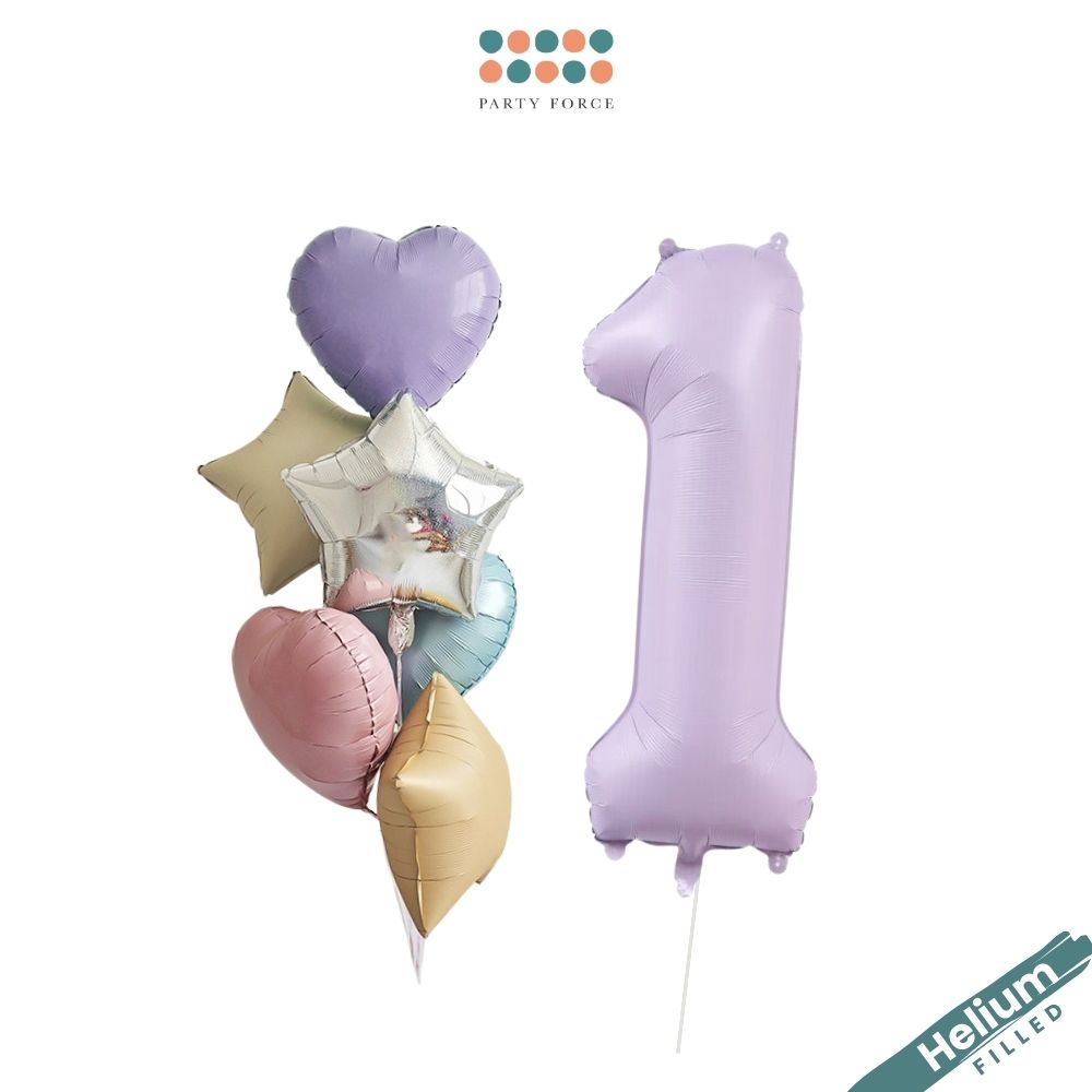 Helium Inflated - Pastel Purple Number with Mixed Foil Bouquet