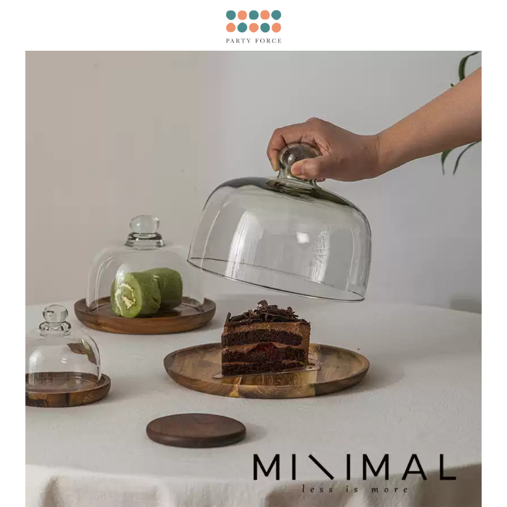 Acacia Wood Cake Stand Cake Tray With Dome for Birthday Party Wedding Event