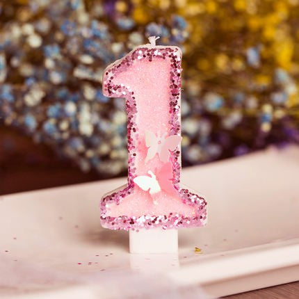 Premium Butterfly Pink Number Candle for birthday party cake decoration event