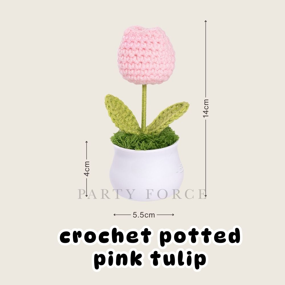 Crochet Sunflower Pot Tulip Pot Mother's Day Teachers Day Card Ribbon PVC Gift Bag