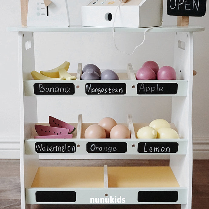 Nunukids Wooden Fruit Grocery Cart Trolley Play Set