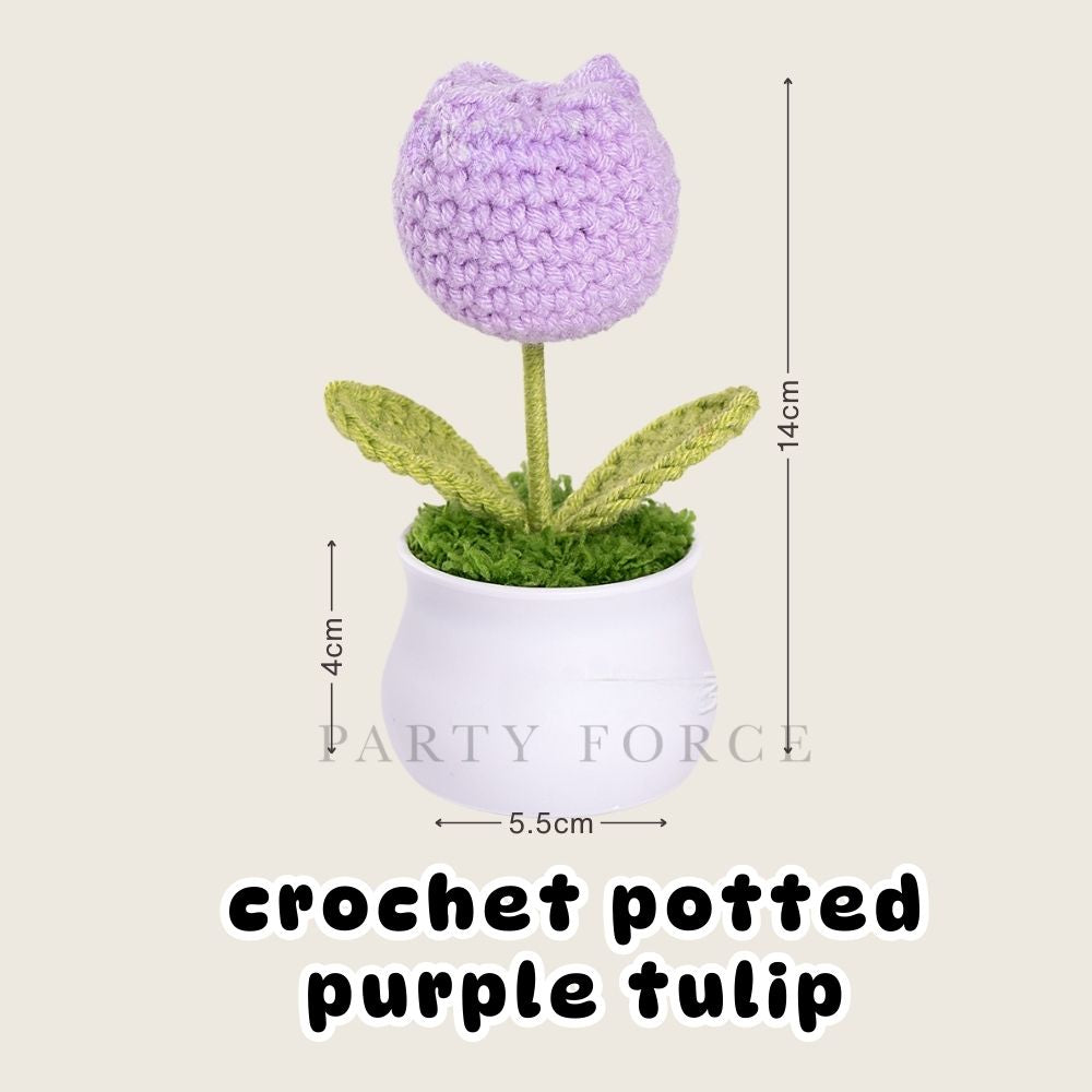 Crochet Sunflower Pot Tulip Pot Mother's Day Teachers Day Card Ribbon PVC Gift Bag