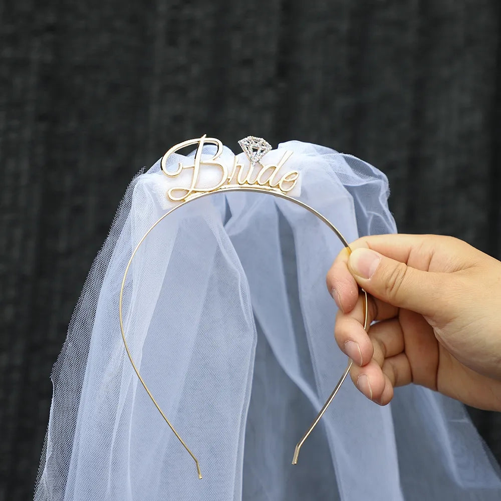 Veil with Diamond Tiara Bride To Be - Gold