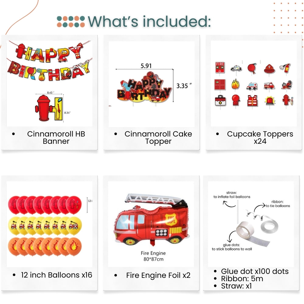 Fire Engine Birthday Decoration Pack for Party Event Celebration