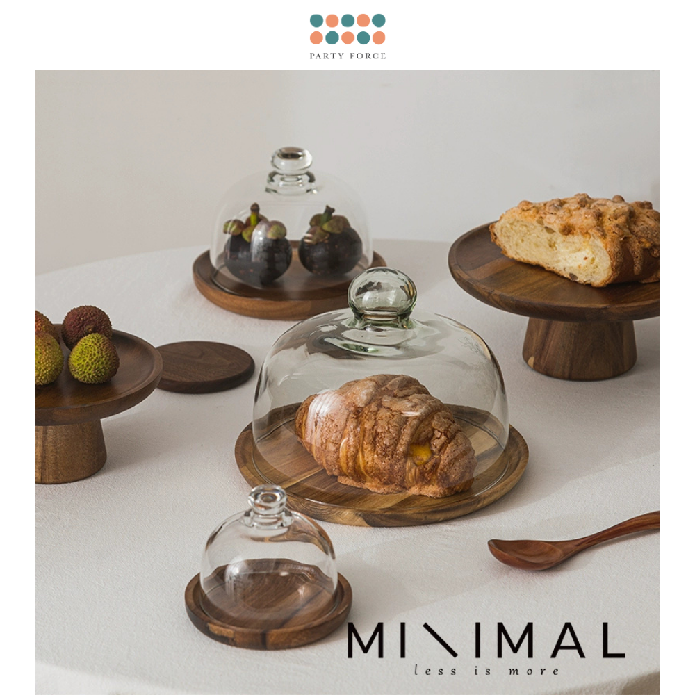 Acacia Wood Cake Stand Cake Tray With Dome for Birthday Party Wedding Event