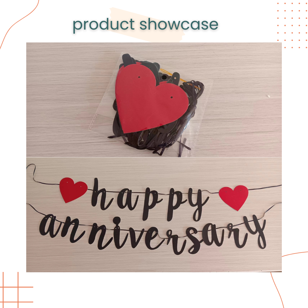 Happy Anniversary Red Heart Cardstock Banner