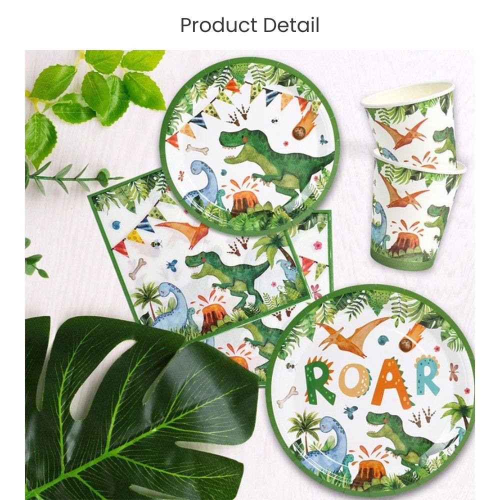 Green Dinosaur Theme Disposable Tableware Plates Cups Napkins Table Cover for birthday party
