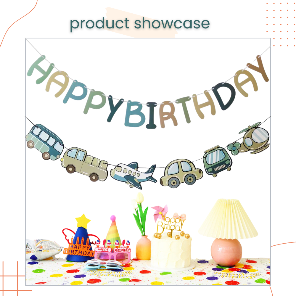 Morandi Transport Vehicle Car Banner Happy Birthday Party Decoration