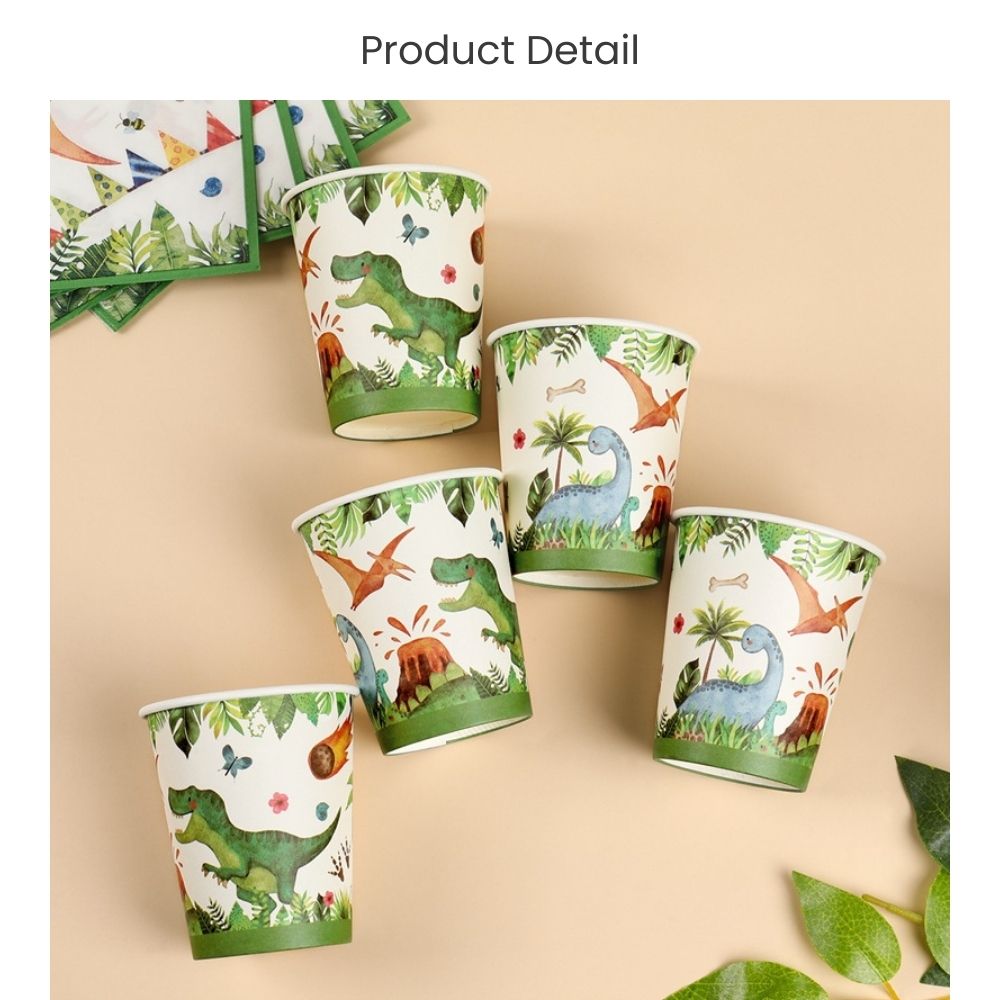 Green Dinosaur Theme Disposable Tableware Plates Cups Napkins Table Cover for birthday party