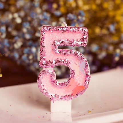 Premium Butterfly Pink Number Candle for birthday party cake decoration event