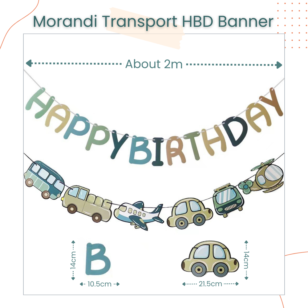Morandi Transport Vehicle Car Banner Happy Birthday Party Decoration