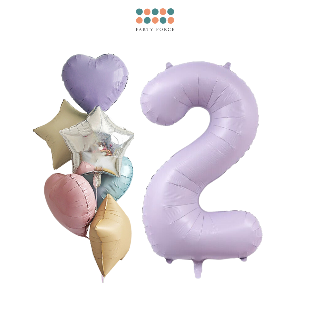Helium Inflated - Pastel Purple Number with Mixed Foil Bouquet