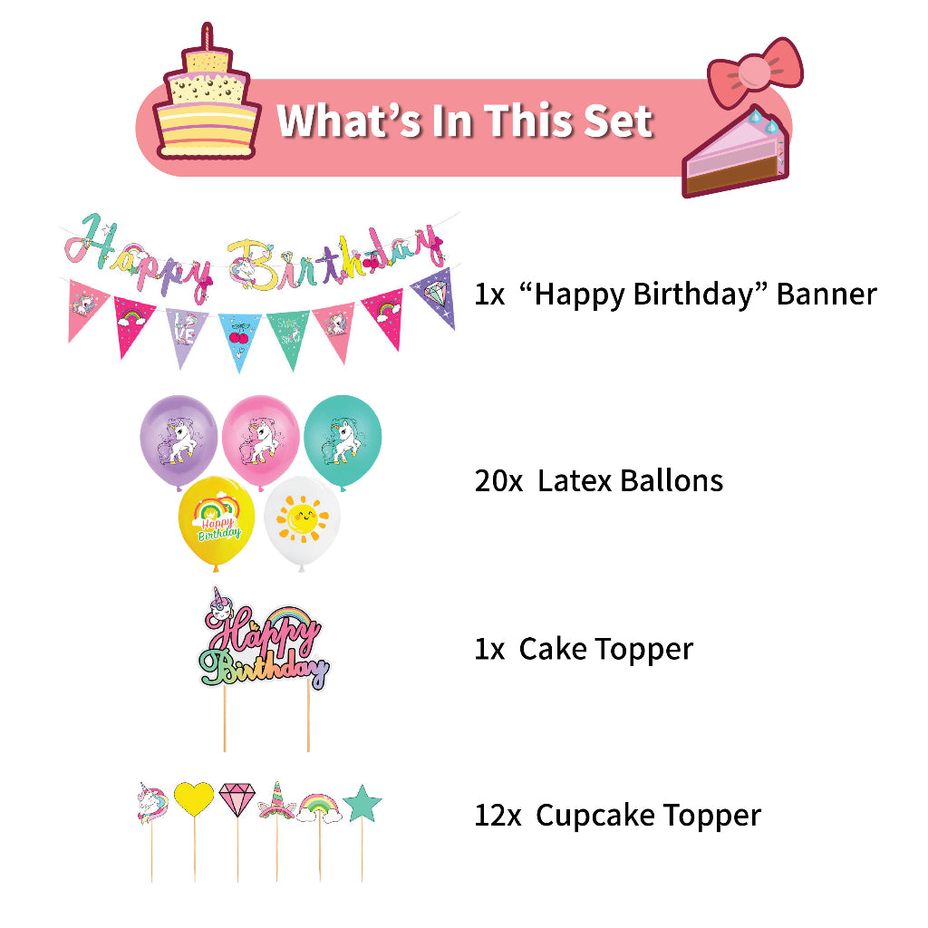 Unicorn Birthday Pull Flag Banner Balloon Pack