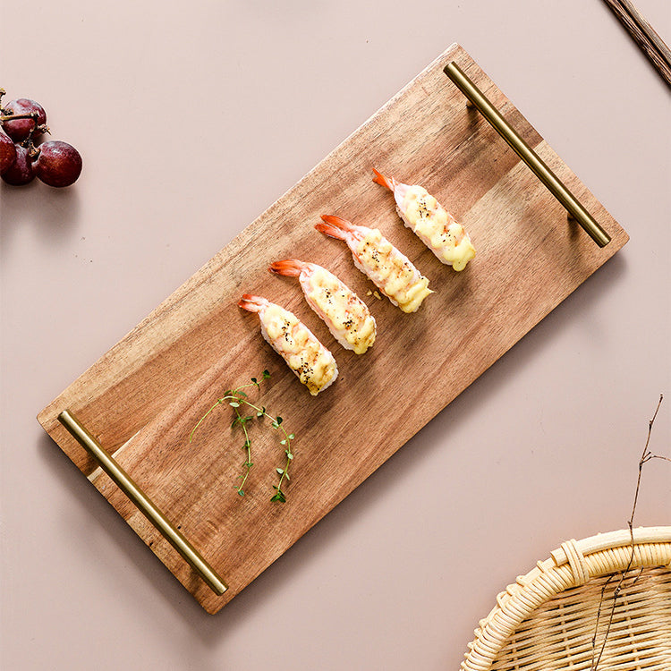 Wooden Serving Tray with Metal Handles (2 size options)