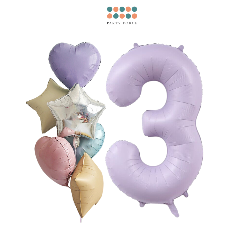 Helium Inflated - Pastel Purple Number with Mixed Foil Bouquet