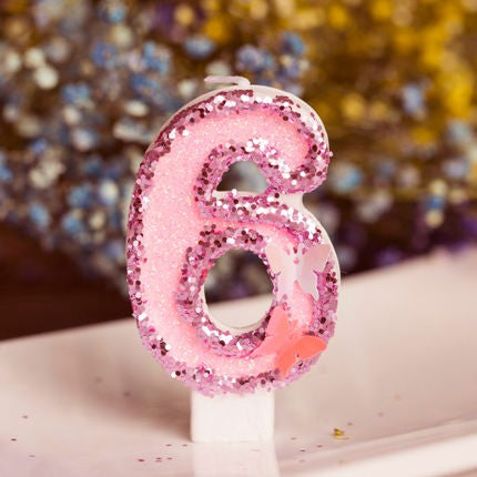 Premium Butterfly Pink Number Candle for birthday party cake decoration event