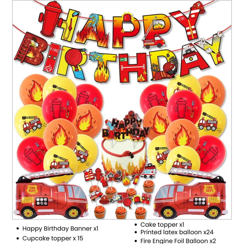 Fire Engine Birthday Decoration Pack for Party Event Celebration