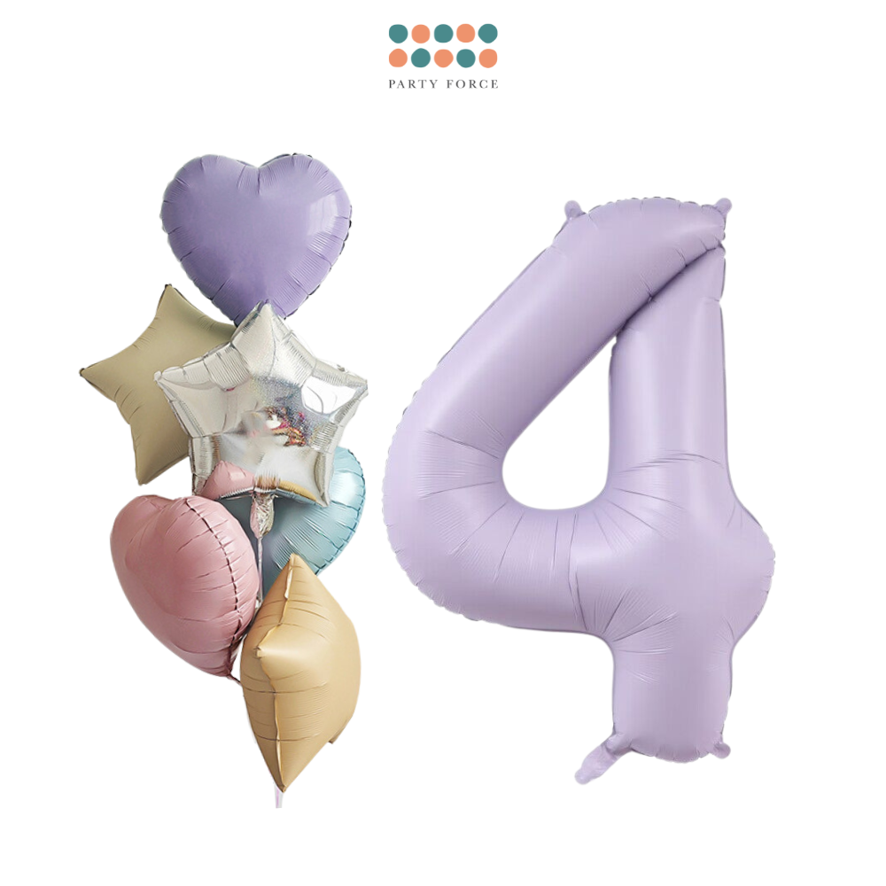 Helium Inflated - Pastel Purple Number with Mixed Foil Bouquet