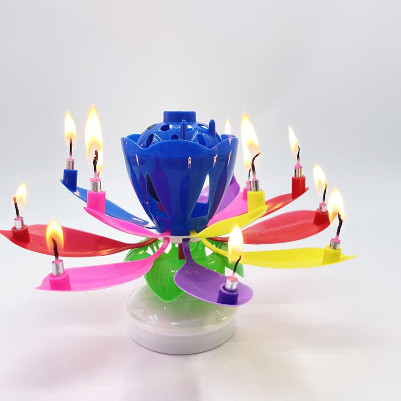 Happy Birthday Candle Double layer Rainbow Music Lotus Birthday Candle