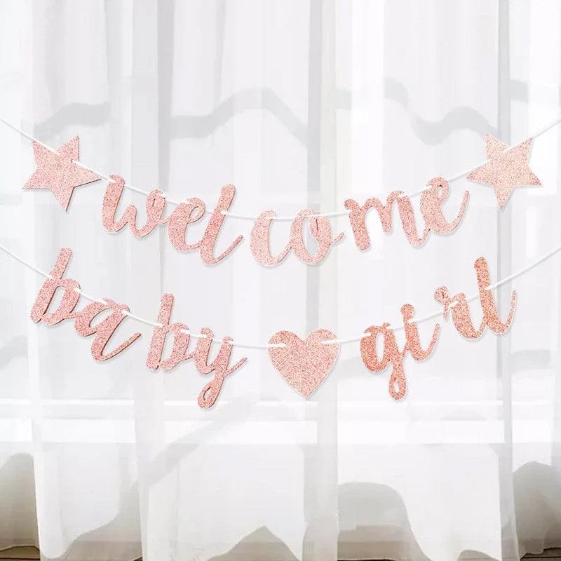 Welcome Baby Girl Banner - Rose Pink