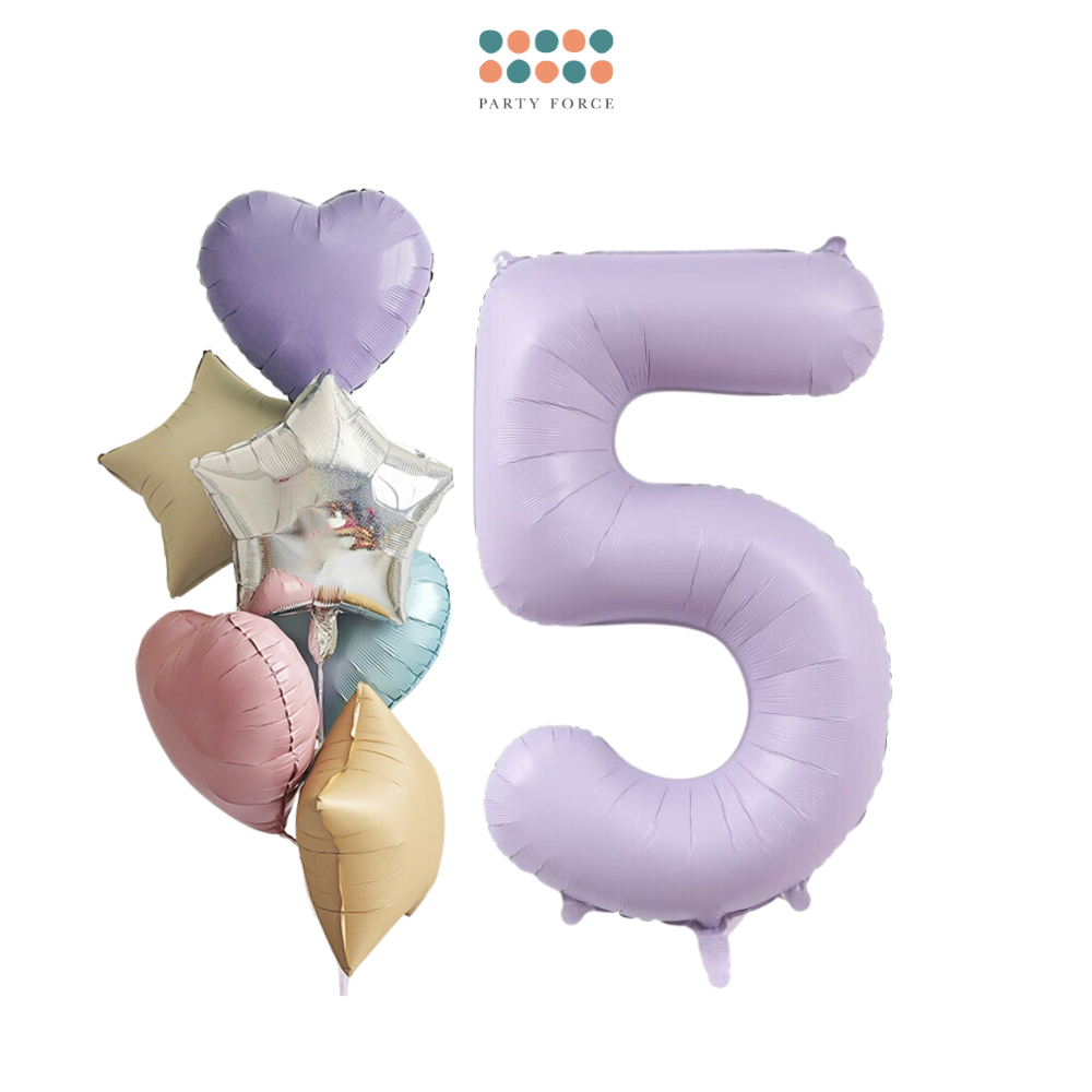 Helium Inflated - Pastel Purple Number with Mixed Foil Bouquet