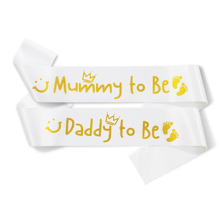 White "Mummy to Be" + White "Daddy to Be" Sash Set