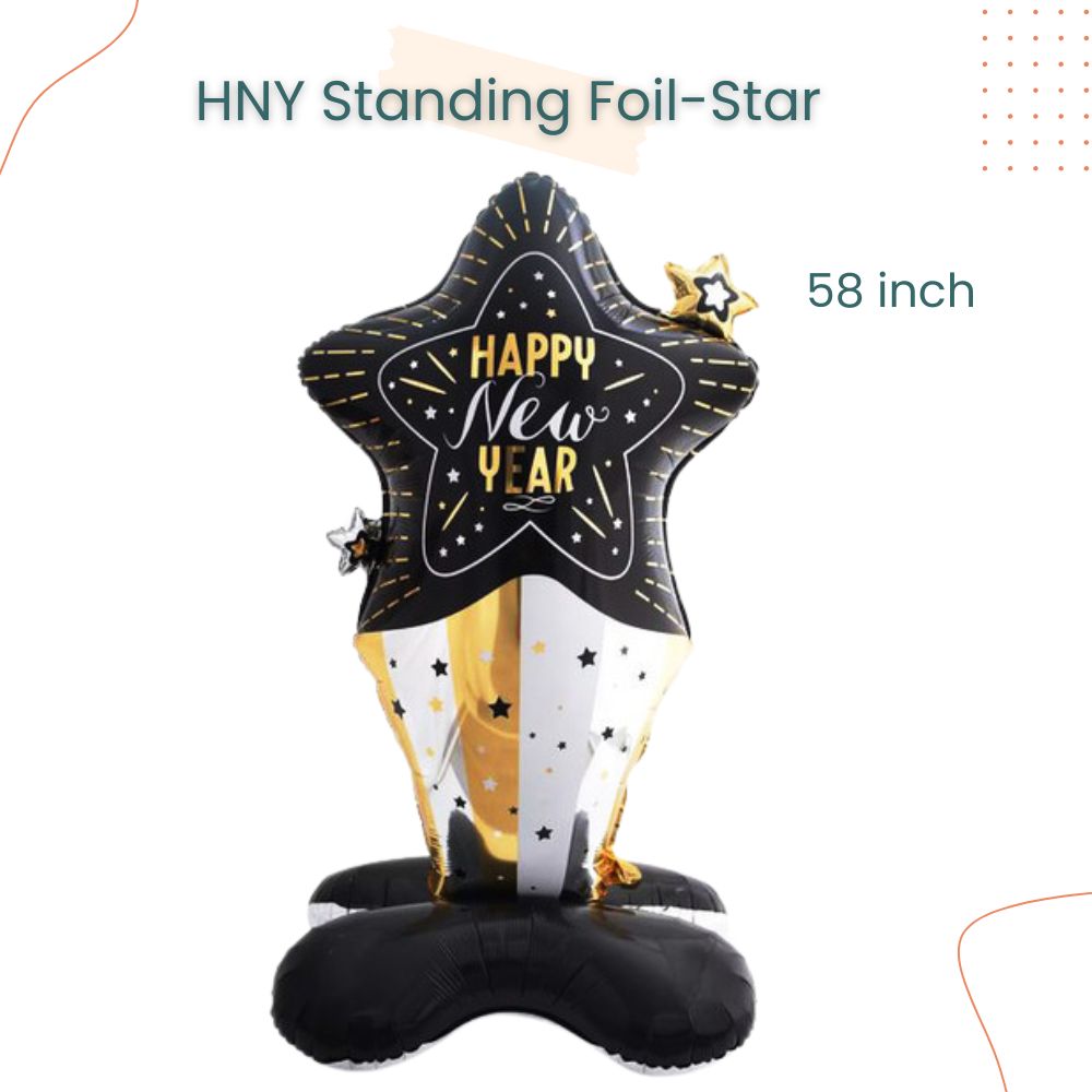 Happy New Year Theme Black Gold Star Standing Foil Balloon