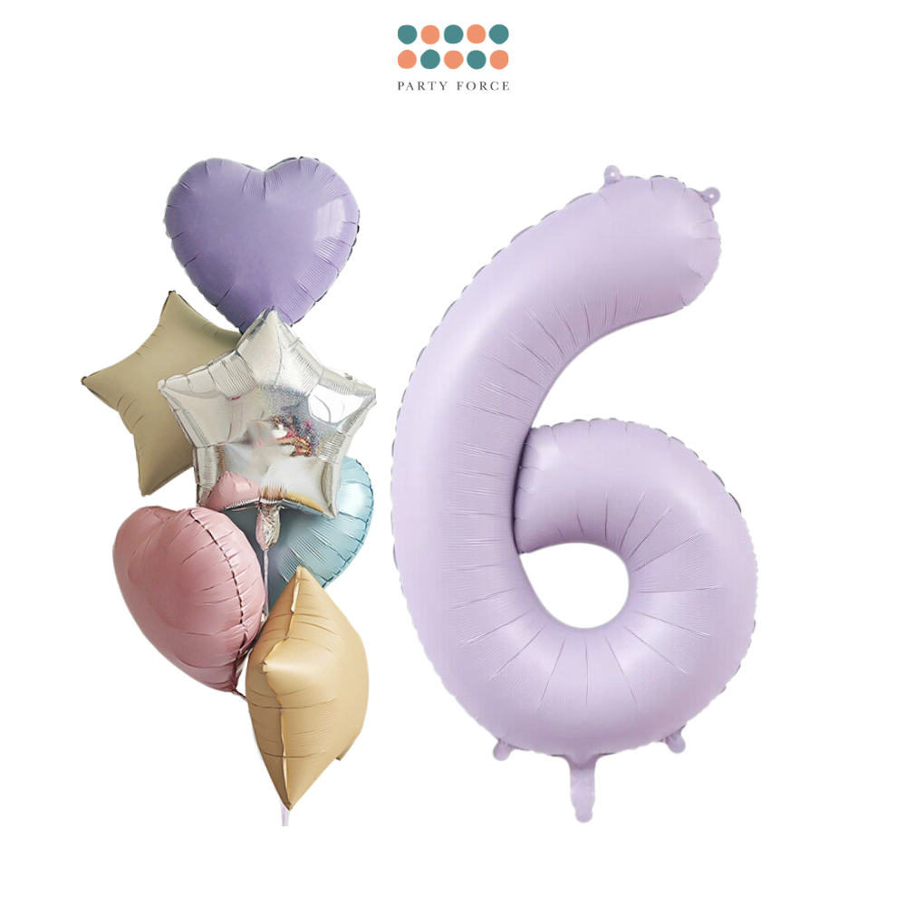 Helium Inflated - Pastel Purple Number with Mixed Foil Bouquet