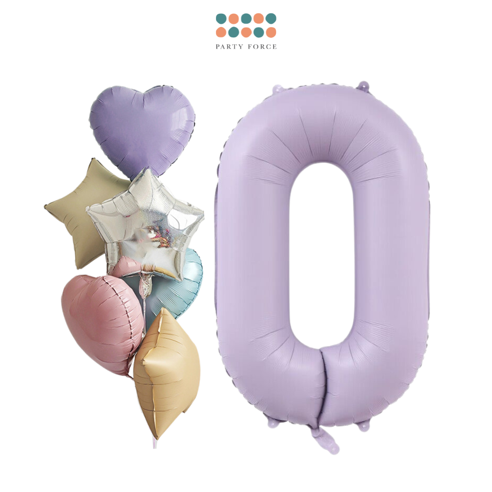Helium Inflated - Pastel Purple Number with Mixed Foil Bouquet