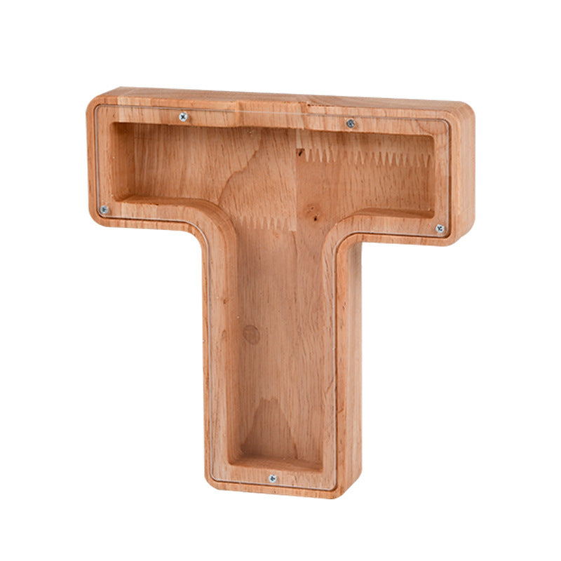 Wooden Piggy Bank with Customize Name Stickers