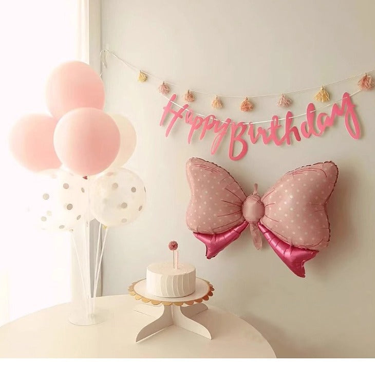 PASTEL Happy Birthday Foil Balloon Banner / Glitter Script HBD / Macaroon Ribbon Banner for Birthday Decoration
