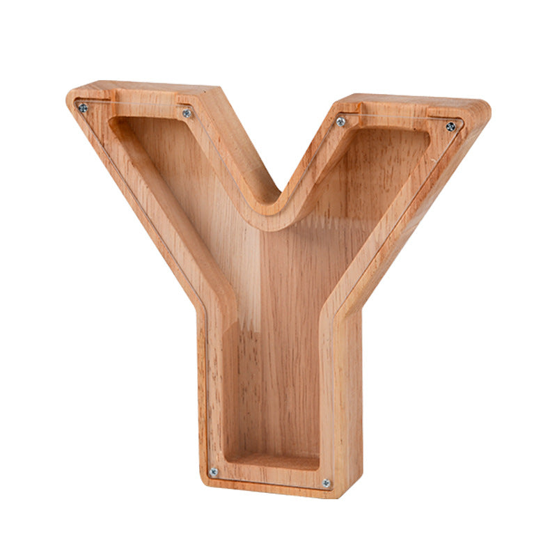 Wooden Piggy Bank with Customize Name Stickers