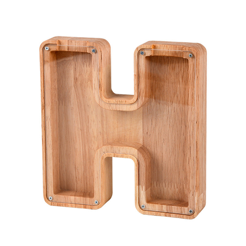 Wooden Piggy Bank with Customize Name Stickers