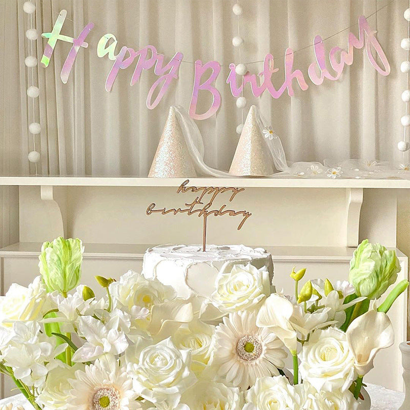 Iridescent Glitter Script Happy Birthday Banner Decoration